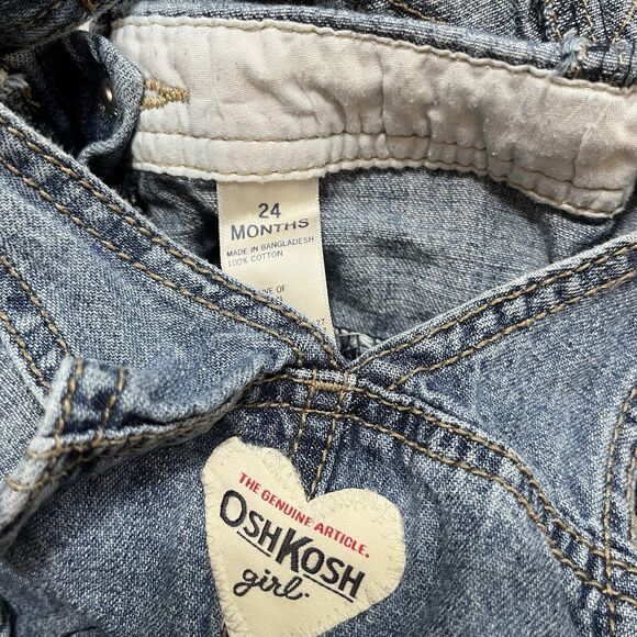 Vintage OshKosh Denim Ruffle Overall dress 24mo Jumper Adjustable Shoulder Strap - Picture 4 of 4